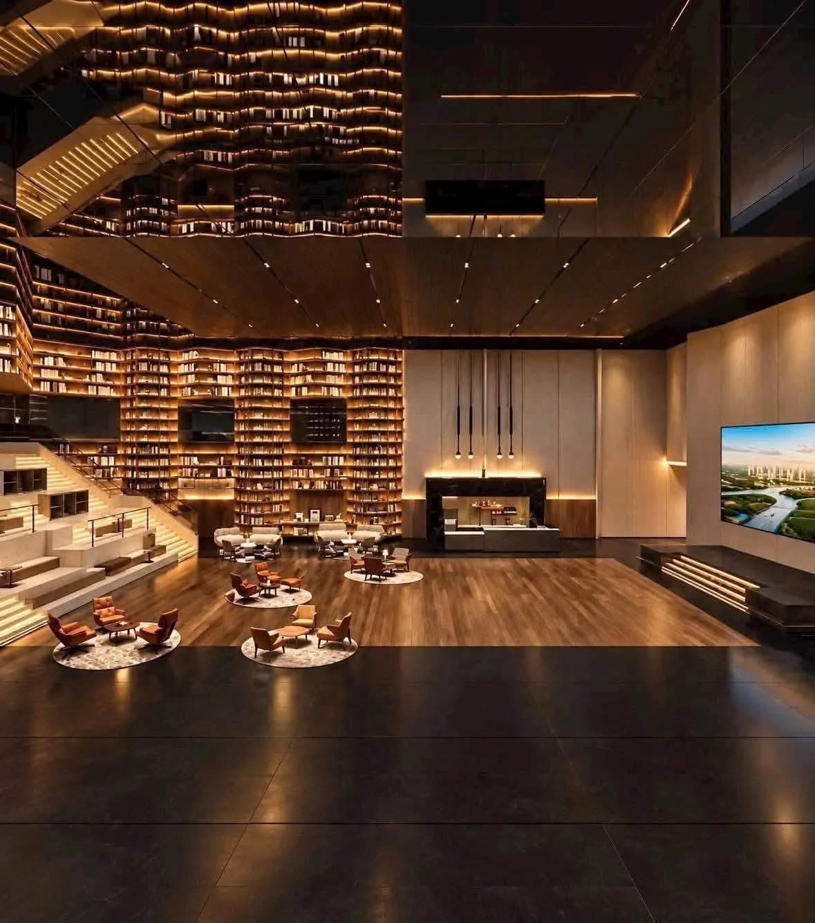 Góc lounge & màn hình trình chiếu, nhìn từ khán đài