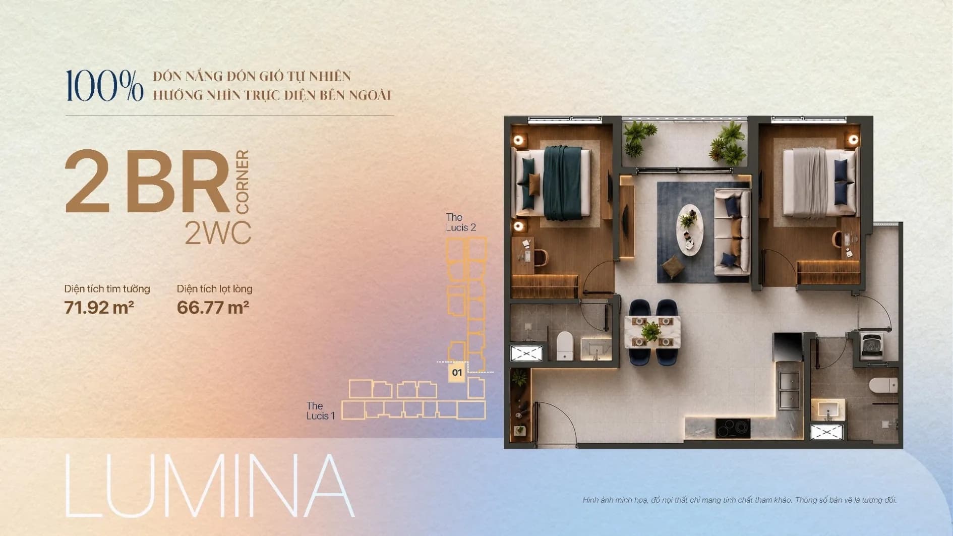 Layout căn hộ 2 phòng ngủ căn góc dự án TT Genesis Nhà Bè